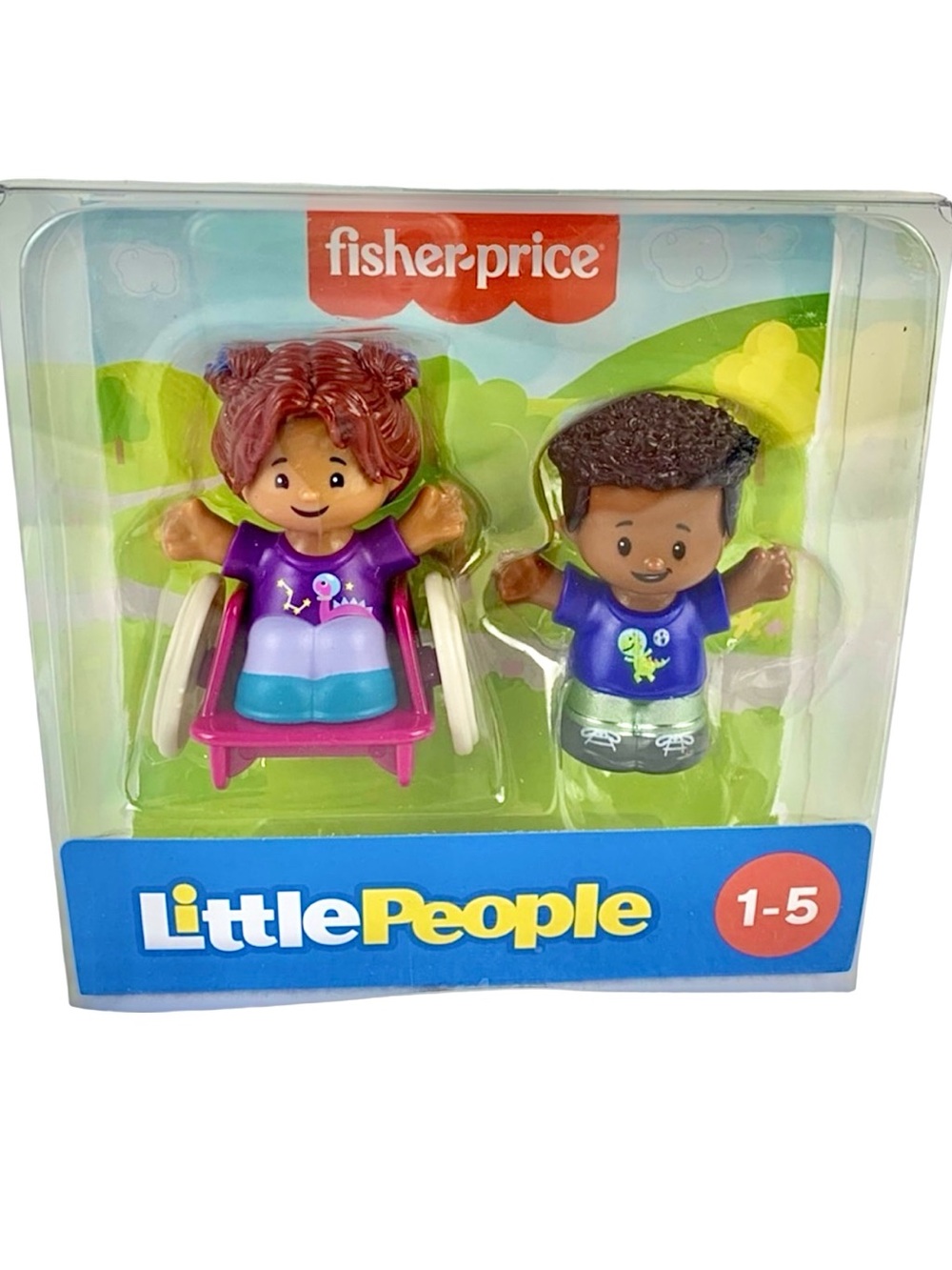 Fisher Price Little People 2 Figures Girl In Wheelchair & Boy w/ Dinosaur Shirts